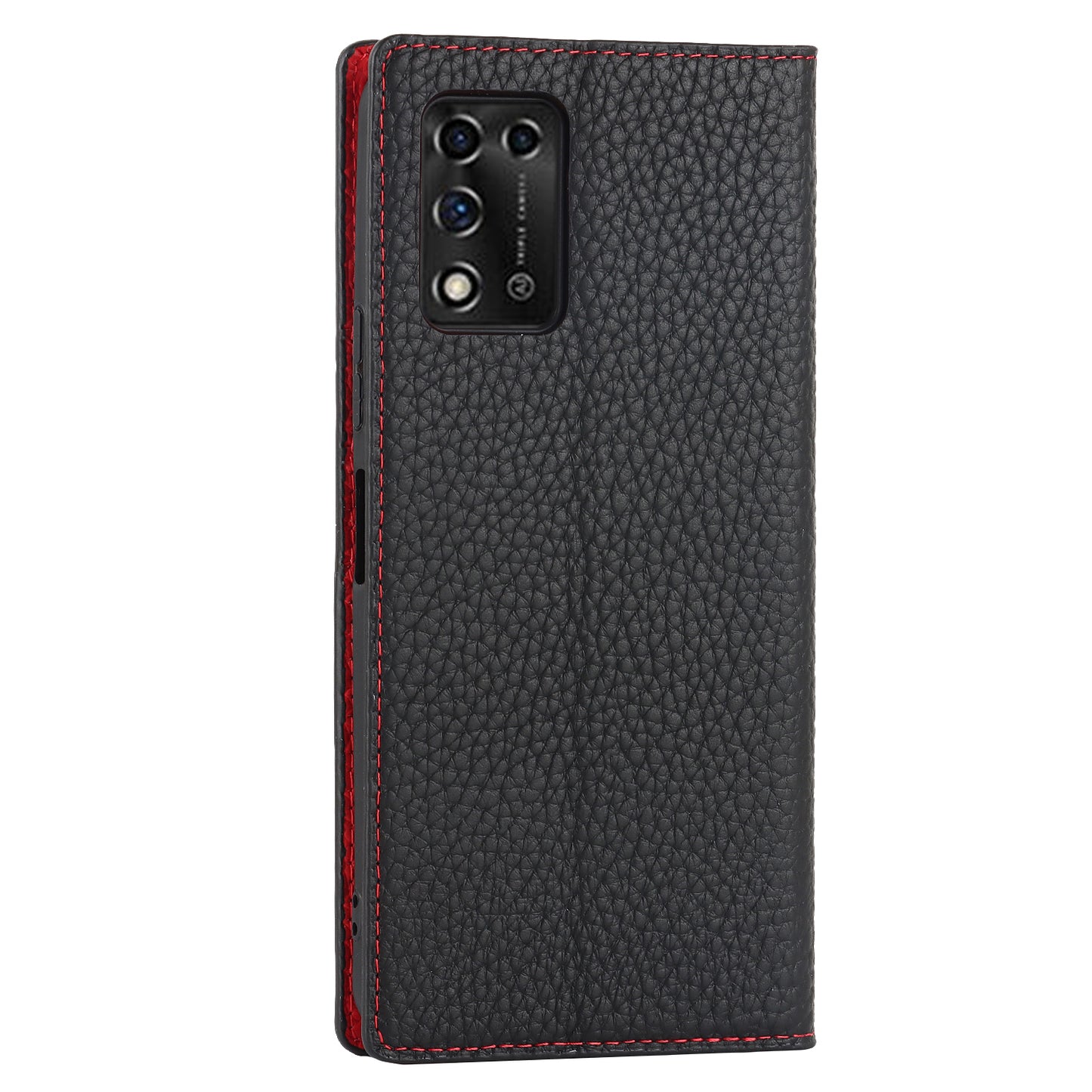 Litchi Texture Genuine Leather Case for ZTE Libero 5G II, Wallet Stand Protective Phone Cover with Hand Strap