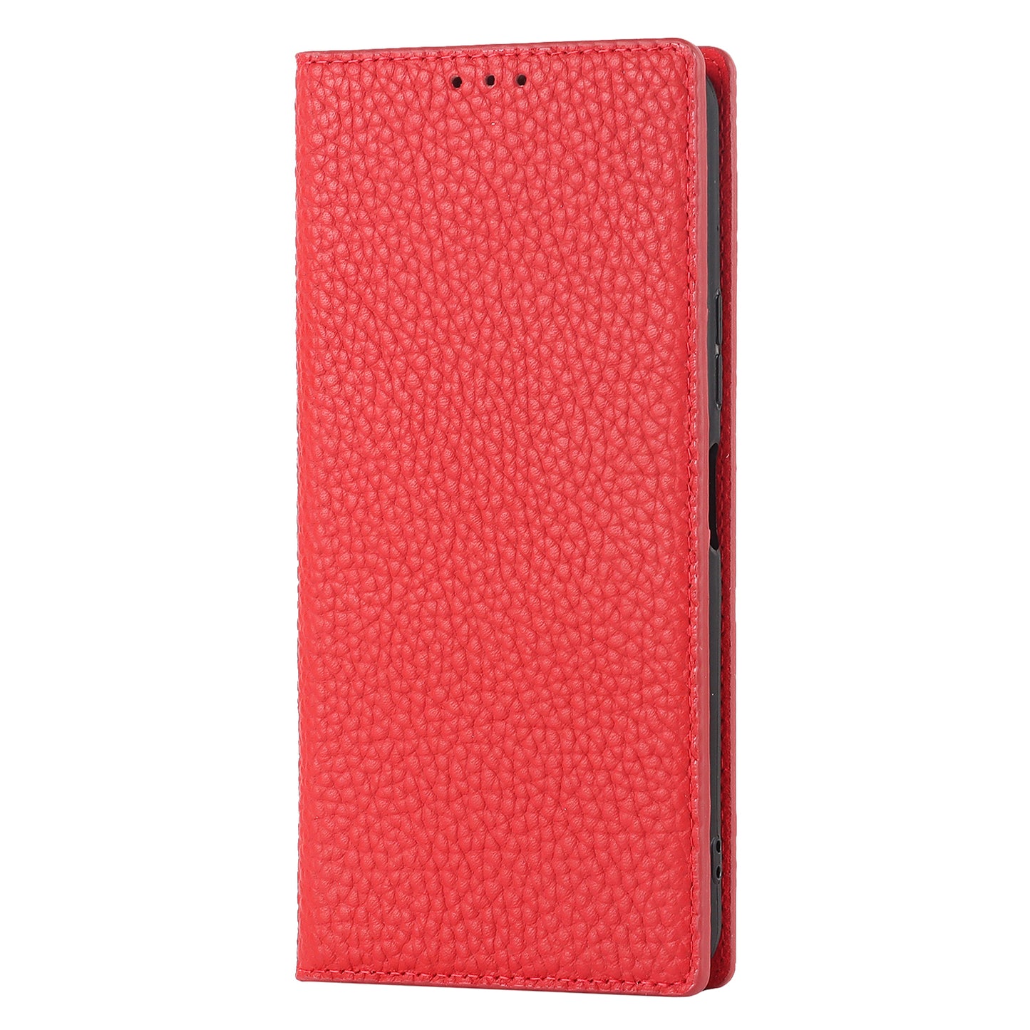 Litchi Texture Genuine Leather Case for ZTE Libero 5G II, Wallet Stand Protective Phone Cover with Hand Strap