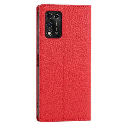 Litchi Texture Genuine Leather Case for ZTE Libero 5G II, Wallet Stand Protective Phone Cover with Hand Strap