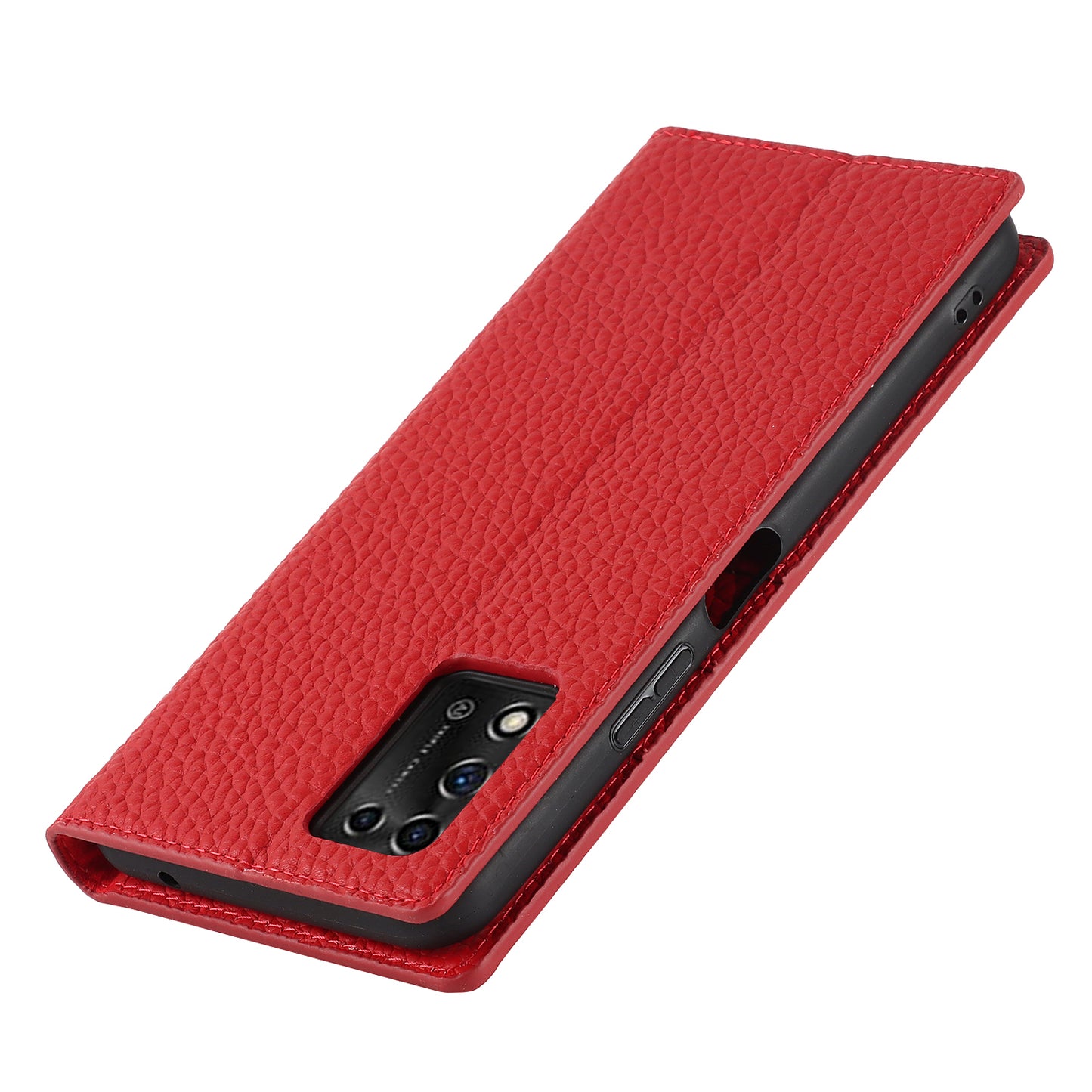 Litchi Texture Genuine Leather Case for ZTE Libero 5G II, Wallet Stand Protective Phone Cover with Hand Strap