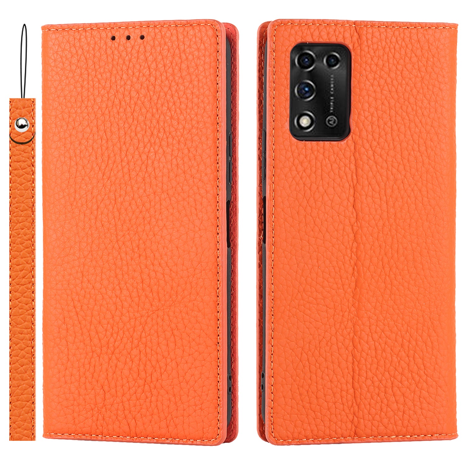 Litchi Texture Genuine Leather Case for ZTE Libero 5G II, Wallet Stand Protective Phone Cover with Hand Strap