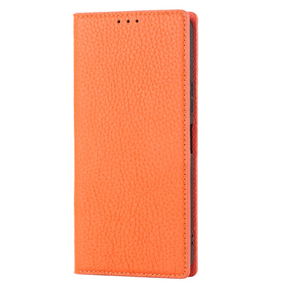 Litchi Texture Genuine Leather Case for ZTE Libero 5G II, Wallet Stand Protective Phone Cover with Hand Strap