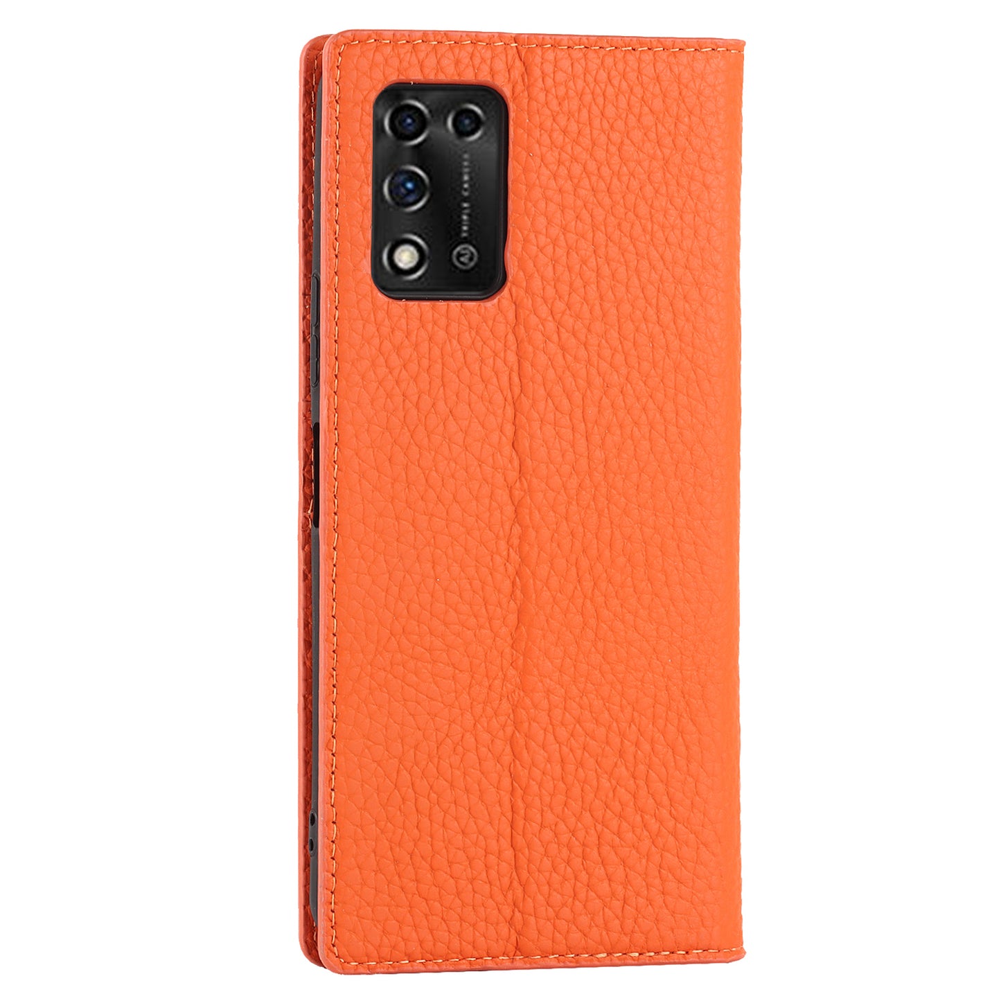 Litchi Texture Genuine Leather Case for ZTE Libero 5G II, Wallet Stand Protective Phone Cover with Hand Strap