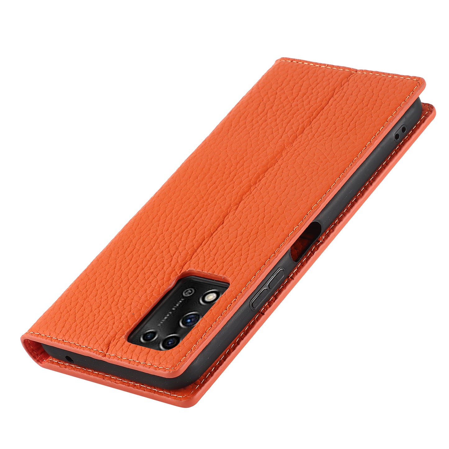 Litchi Texture Genuine Leather Case for ZTE Libero 5G II, Wallet Stand Protective Phone Cover with Hand Strap