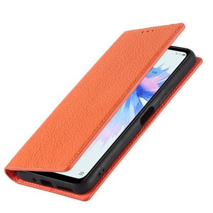 Litchi Texture Genuine Leather Case for ZTE Libero 5G II, Wallet Stand Protective Phone Cover with Hand Strap