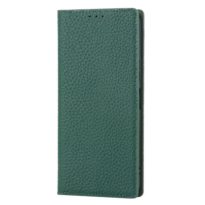 Litchi Texture Genuine Leather Case for ZTE Libero 5G II, Wallet Stand Protective Phone Cover with Hand Strap