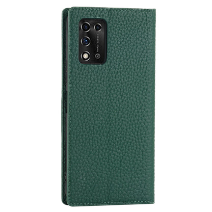 Litchi Texture Genuine Leather Case for ZTE Libero 5G II, Wallet Stand Protective Phone Cover with Hand Strap