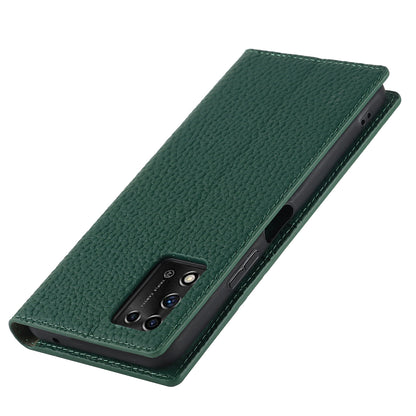 Litchi Texture Genuine Leather Case for ZTE Libero 5G II, Wallet Stand Protective Phone Cover with Hand Strap