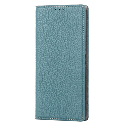 Litchi Texture Genuine Leather Case for ZTE Libero 5G II, Wallet Stand Protective Phone Cover with Hand Strap