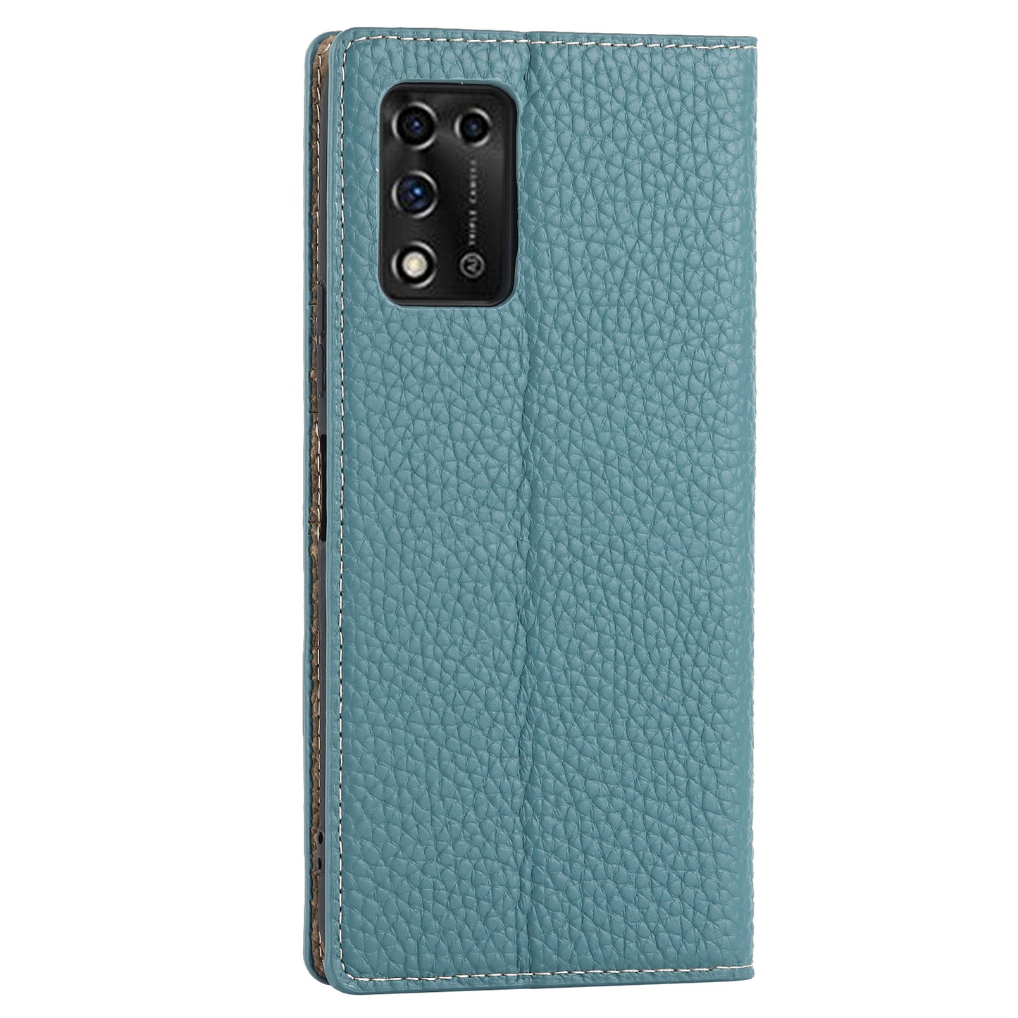 Litchi Texture Genuine Leather Case for ZTE Libero 5G II, Wallet Stand Protective Phone Cover with Hand Strap