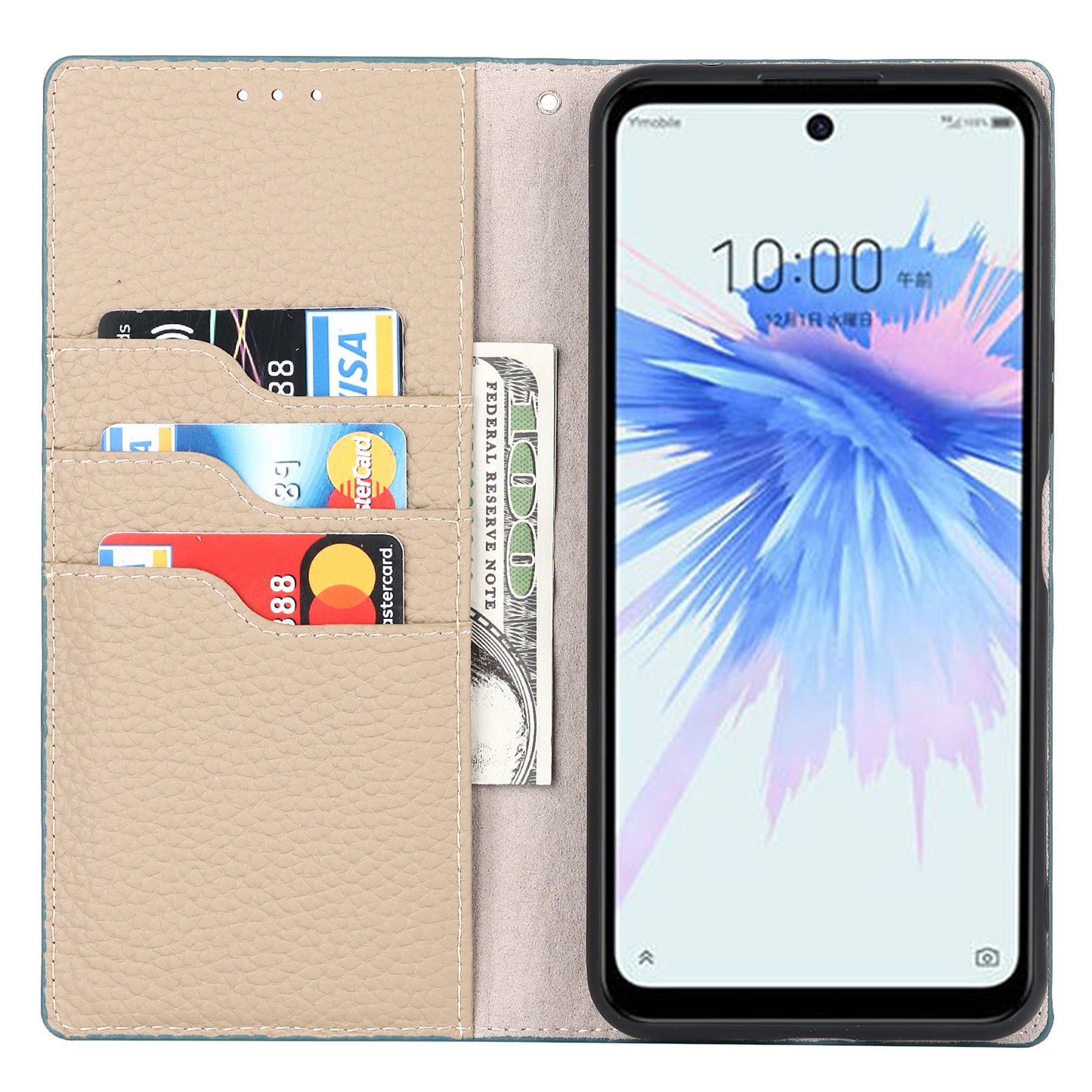 Litchi Texture Genuine Leather Case for ZTE Libero 5G II, Wallet Stand Protective Phone Cover with Hand Strap