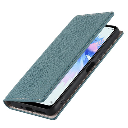 Litchi Texture Genuine Leather Case for ZTE Libero 5G II, Wallet Stand Protective Phone Cover with Hand Strap