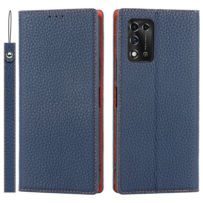 Litchi Texture Genuine Leather Case for ZTE Libero 5G II, Wallet Stand Protective Phone Cover with Hand Strap