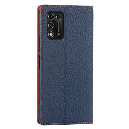 Litchi Texture Genuine Leather Case for ZTE Libero 5G II, Wallet Stand Protective Phone Cover with Hand Strap