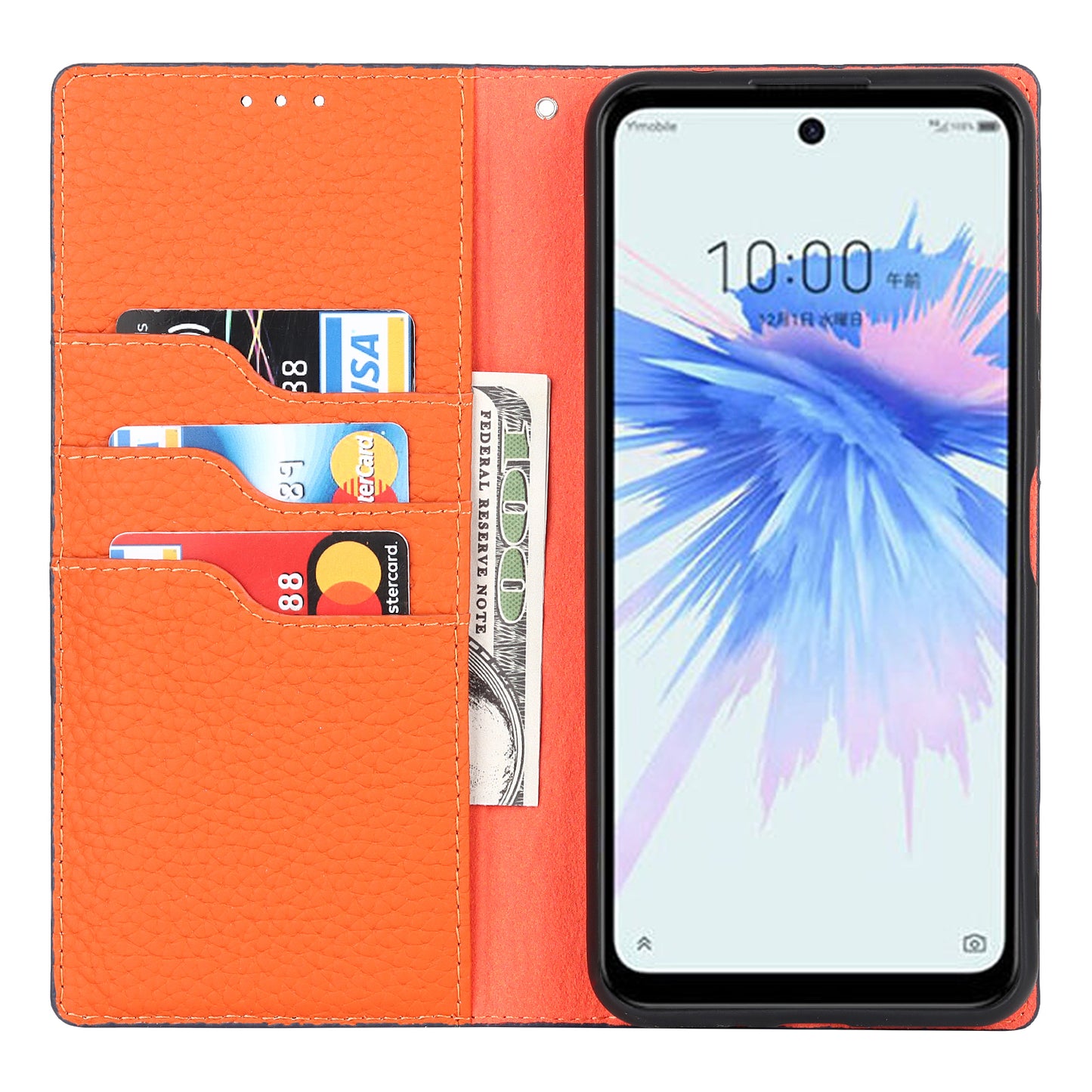 Litchi Texture Genuine Leather Case for ZTE Libero 5G II, Wallet Stand Protective Phone Cover with Hand Strap