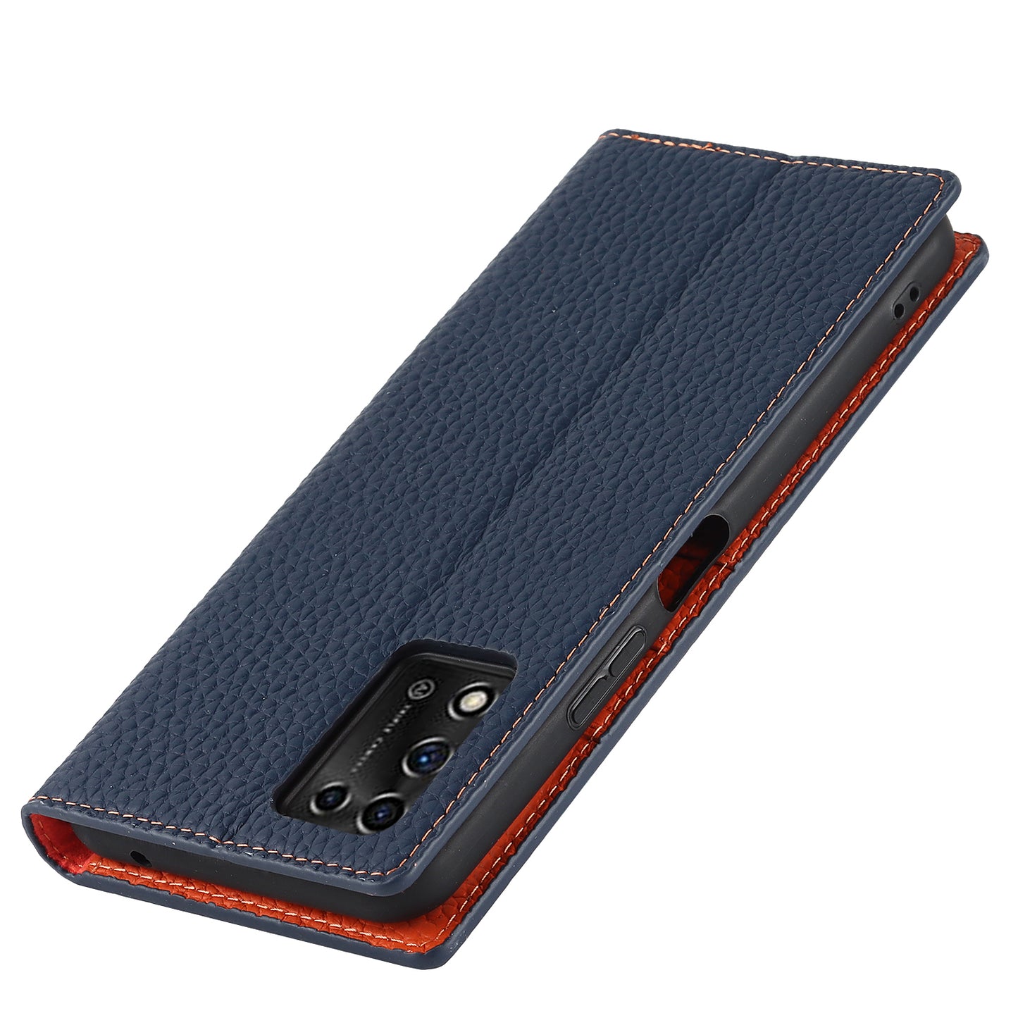 Litchi Texture Genuine Leather Case for ZTE Libero 5G II, Wallet Stand Protective Phone Cover with Hand Strap