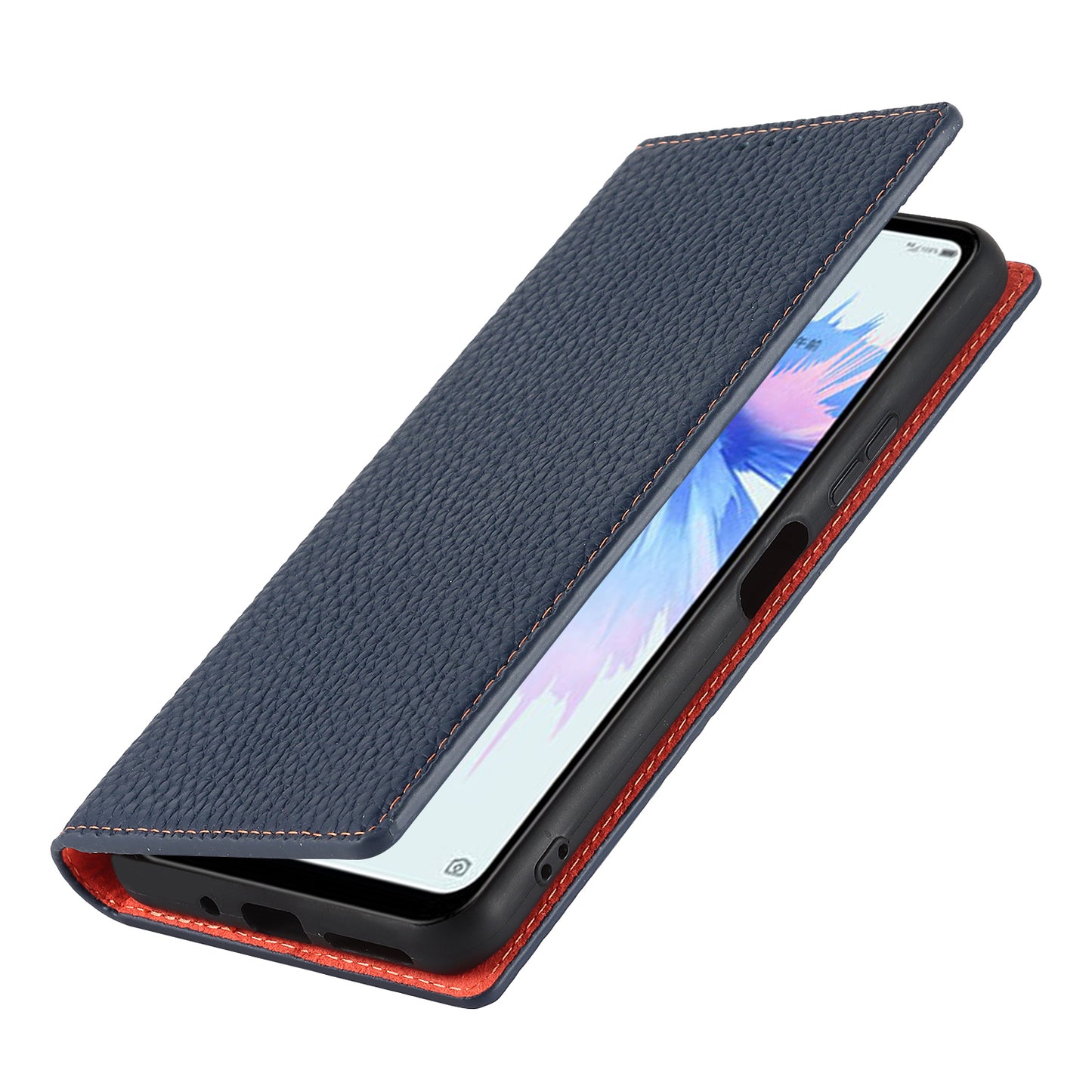 Litchi Texture Genuine Leather Case for ZTE Libero 5G II, Wallet Stand Protective Phone Cover with Hand Strap