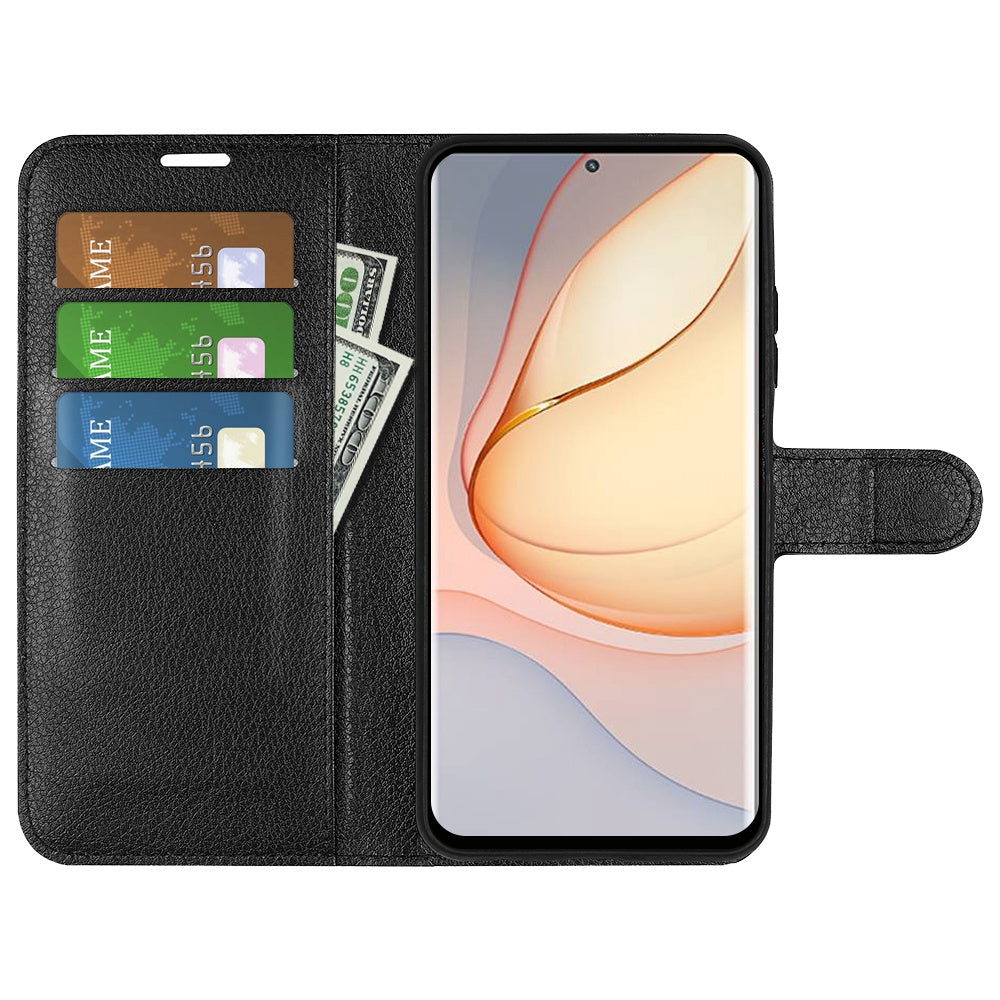 Folio Flip Litchi Skin Leather Case for ZTE nubia Z40 Pro, Magnetic Clasp Closure Wallet Stand Cover Phone Accessory