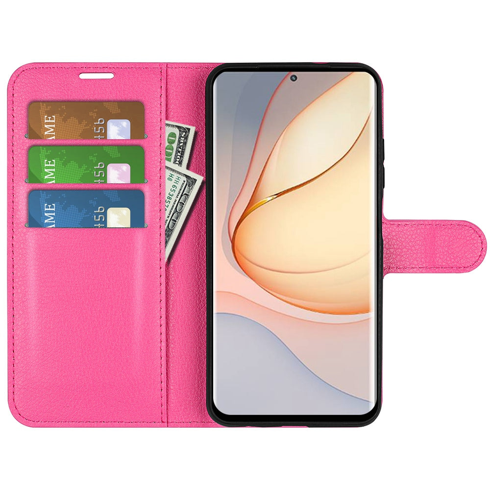 Folio Flip Litchi Skin Leather Case for ZTE nubia Z40 Pro, Magnetic Clasp Closure Wallet Stand Cover Phone Accessory