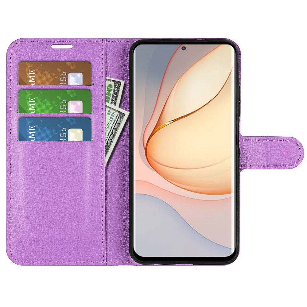 Folio Flip Litchi Skin Leather Case for ZTE nubia Z40 Pro, Magnetic Clasp Closure Wallet Stand Cover Phone Accessory