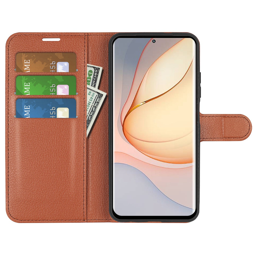 Folio Flip Litchi Skin Leather Case for ZTE nubia Z40 Pro, Magnetic Clasp Closure Wallet Stand Cover Phone Accessory