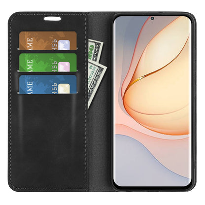 Silky-Touch Folio Flip Leather Cover for ZTE nubia Z40 Pro, Full Coverage Auto-Absorbed Phone Protective Case with Wallet Stand