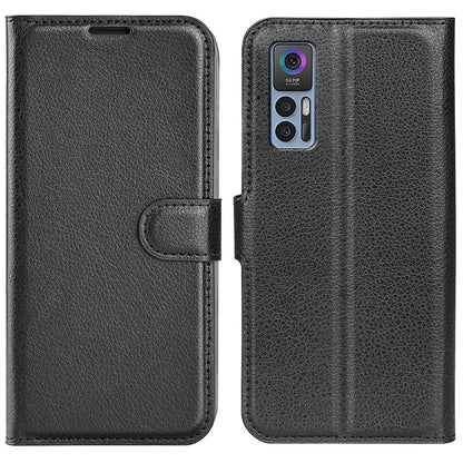 Folio Flip Litchi Skin Leather Case for TCL 30 5G, Wallet Adjustable Horizontal Stand Cover Phone Accessory