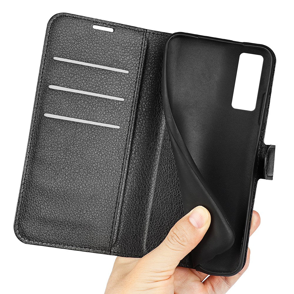 Folio Flip Litchi Skin Leather Case for TCL 30 5G, Wallet Adjustable Horizontal Stand Cover Phone Accessory