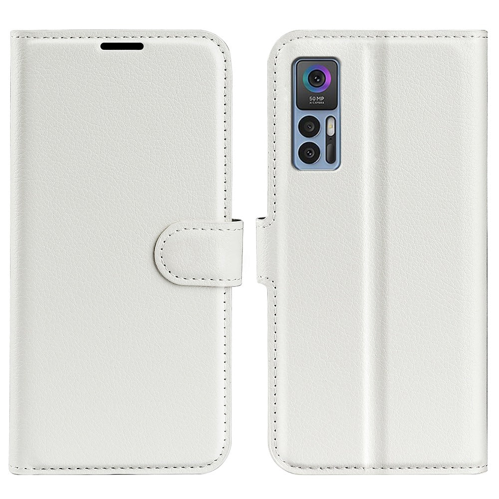 Folio Flip Litchi Skin Leather Case for TCL 30 5G, Wallet Adjustable Horizontal Stand Cover Phone Accessory