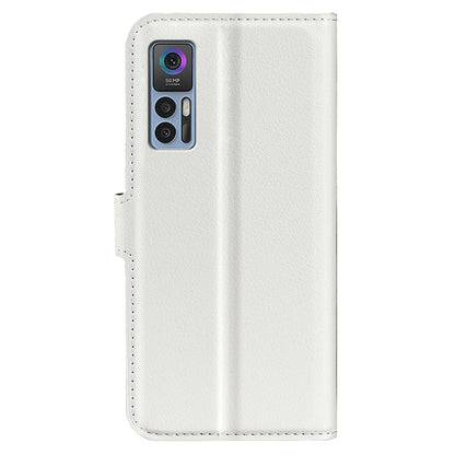 Folio Flip Litchi Skin Leather Case for TCL 30 5G, Wallet Adjustable Horizontal Stand Cover Phone Accessory