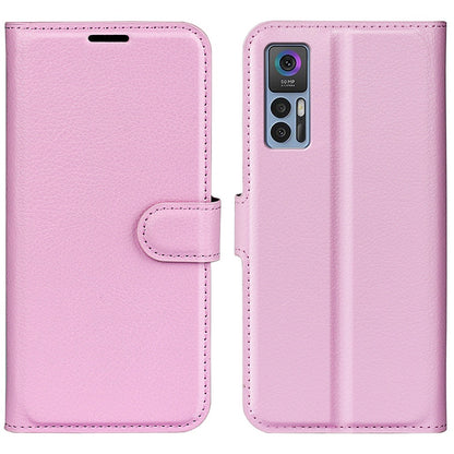 Folio Flip Litchi Skin Leather Case for TCL 30 5G, Wallet Adjustable Horizontal Stand Cover Phone Accessory