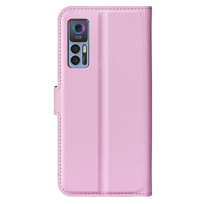 Folio Flip Litchi Skin Leather Case for TCL 30 5G, Wallet Adjustable Horizontal Stand Cover Phone Accessory