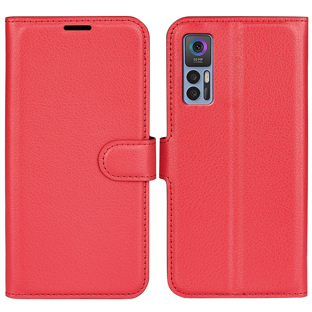 Folio Flip Litchi Skin Leather Case for TCL 30 5G, Wallet Adjustable Horizontal Stand Cover Phone Accessory