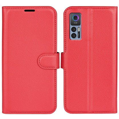 Folio Flip Litchi Skin Leather Case for TCL 30 5G, Wallet Adjustable Horizontal Stand Cover Phone Accessory