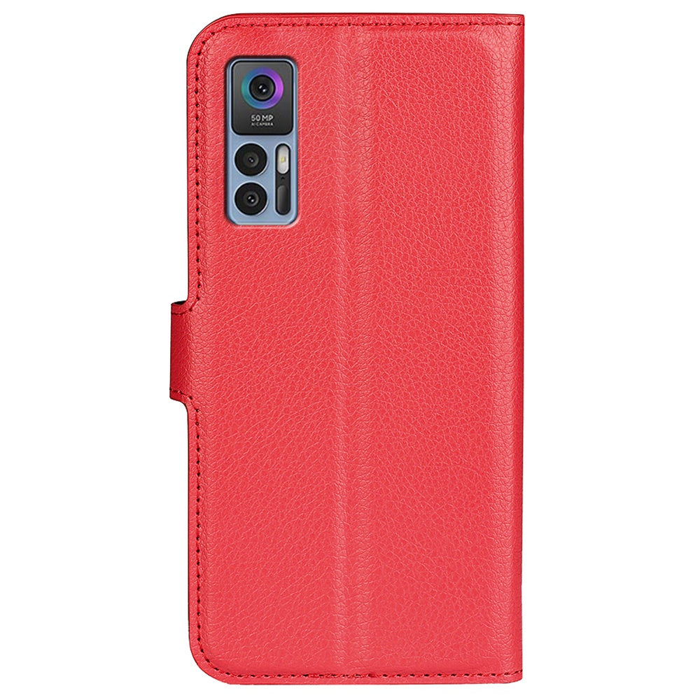 Folio Flip Litchi Skin Leather Case for TCL 30 5G, Wallet Adjustable Horizontal Stand Cover Phone Accessory