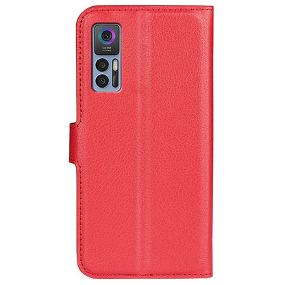 Folio Flip Litchi Skin Leather Case for TCL 30 5G, Wallet Adjustable Horizontal Stand Cover Phone Accessory