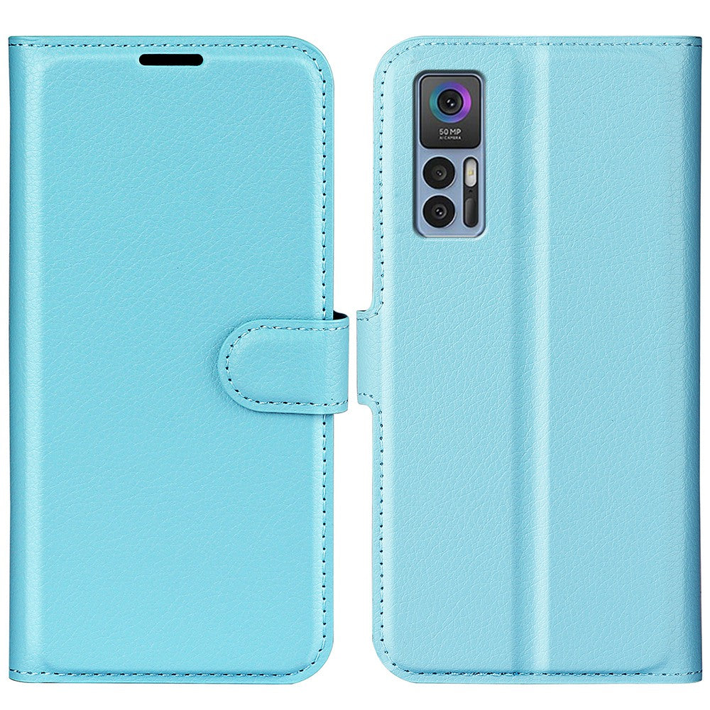 Folio Flip Litchi Skin Leather Case for TCL 30 5G, Wallet Adjustable Horizontal Stand Cover Phone Accessory