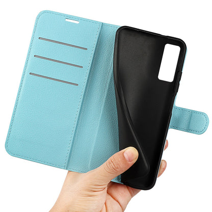 Folio Flip Litchi Skin Leather Case for TCL 30 5G, Wallet Adjustable Horizontal Stand Cover Phone Accessory