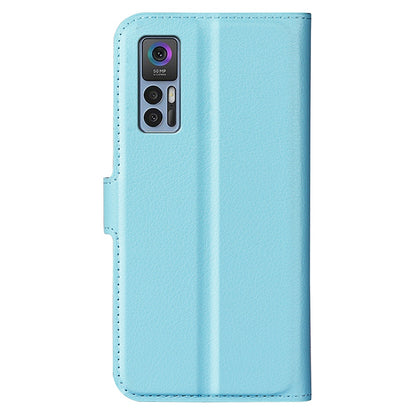 Folio Flip Litchi Skin Leather Case for TCL 30 5G, Wallet Adjustable Horizontal Stand Cover Phone Accessory