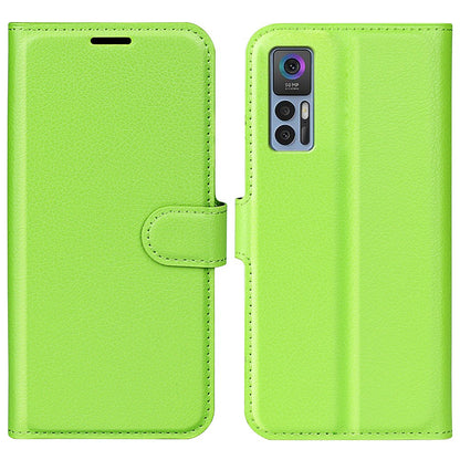 Folio Flip Litchi Skin Leather Case for TCL 30 5G, Wallet Adjustable Horizontal Stand Cover Phone Accessory