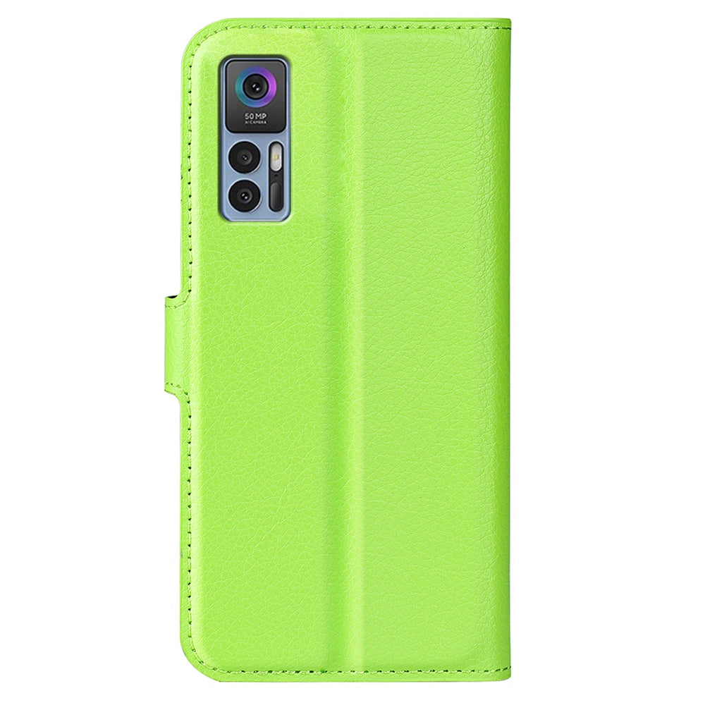 Folio Flip Litchi Skin Leather Case for TCL 30 5G, Wallet Adjustable Horizontal Stand Cover Phone Accessory