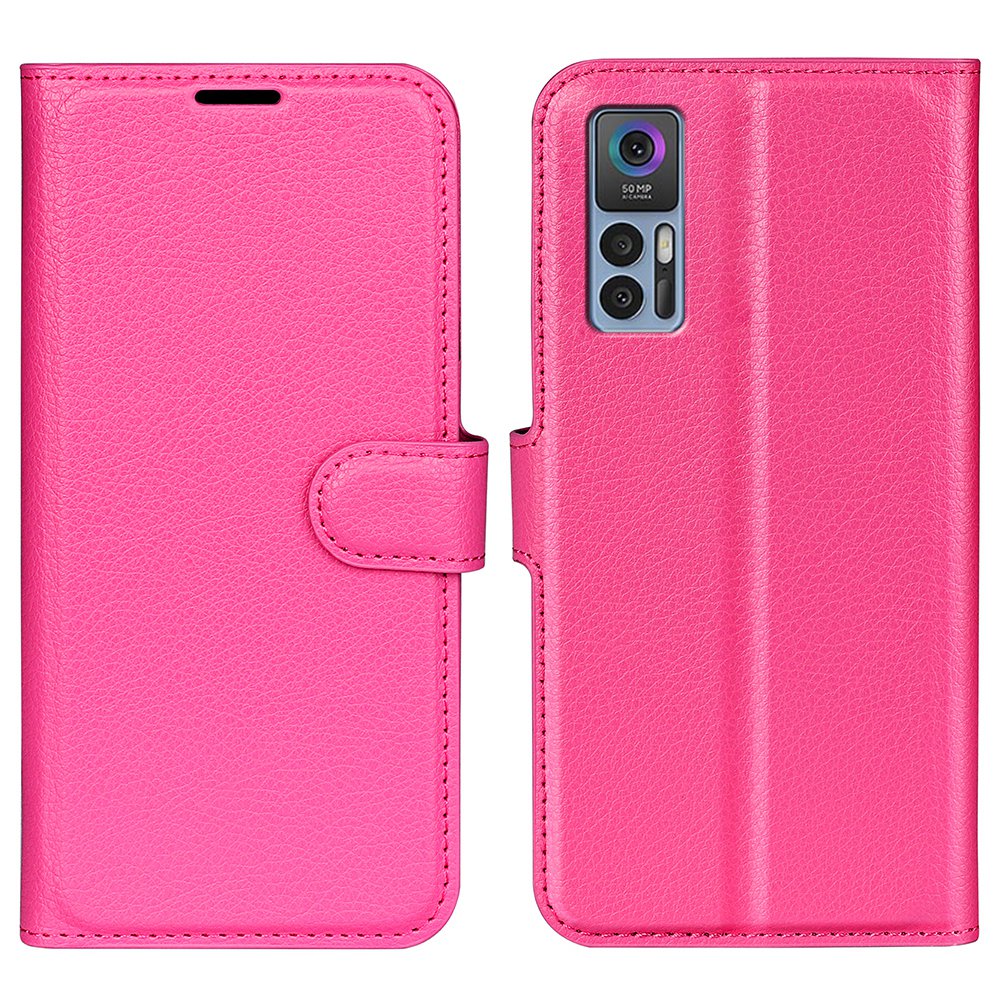 Folio Flip Litchi Skin Leather Case for TCL 30 5G, Wallet Adjustable Horizontal Stand Cover Phone Accessory