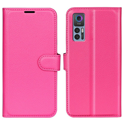 Folio Flip Litchi Skin Leather Case for TCL 30 5G, Wallet Adjustable Horizontal Stand Cover Phone Accessory