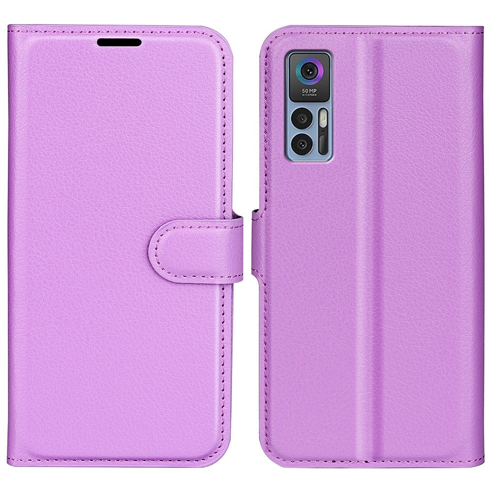 Folio Flip Litchi Skin Leather Case for TCL 30 5G, Wallet Adjustable Horizontal Stand Cover Phone Accessory