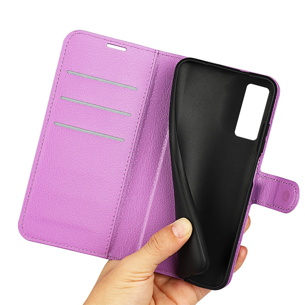 Folio Flip Litchi Skin Leather Case for TCL 30 5G, Wallet Adjustable Horizontal Stand Cover Phone Accessory