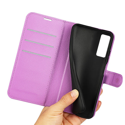 Folio Flip Litchi Skin Leather Case for TCL 30 5G, Wallet Adjustable Horizontal Stand Cover Phone Accessory