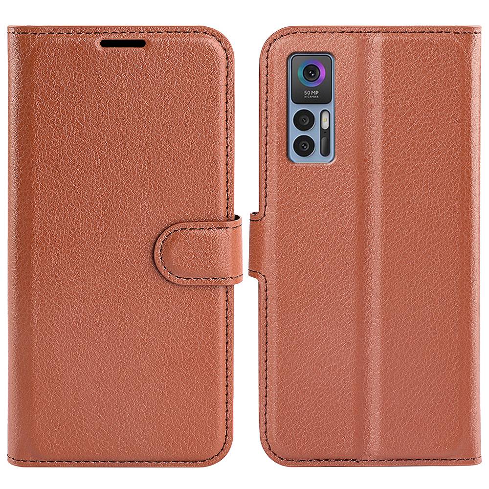 Folio Flip Litchi Skin Leather Case for TCL 30 5G, Wallet Adjustable Horizontal Stand Cover Phone Accessory