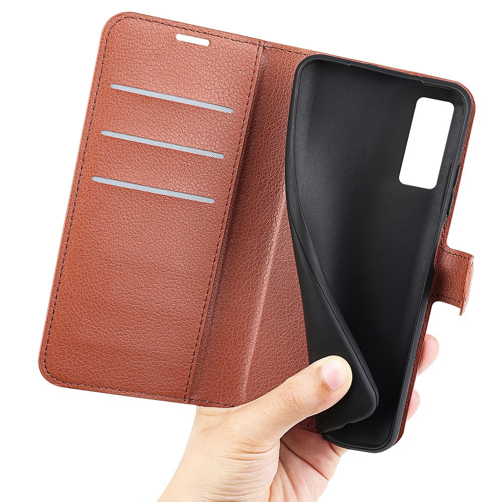 Folio Flip Litchi Skin Leather Case for TCL 30 5G, Wallet Adjustable Horizontal Stand Cover Phone Accessory