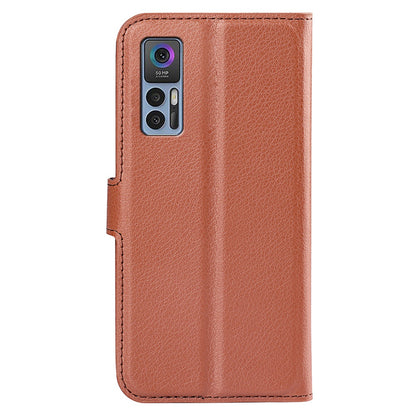 Folio Flip Litchi Skin Leather Case for TCL 30 5G, Wallet Adjustable Horizontal Stand Cover Phone Accessory