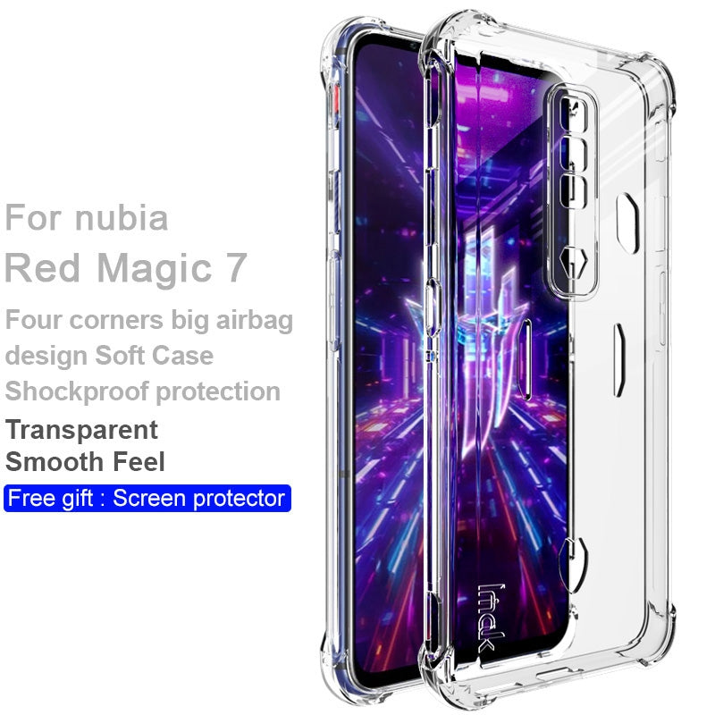 IMAK TPU Case for ZTE nubia Red Magic 7, Airbag Shockproof Transparent TPU Phone Shell with Screen Protector